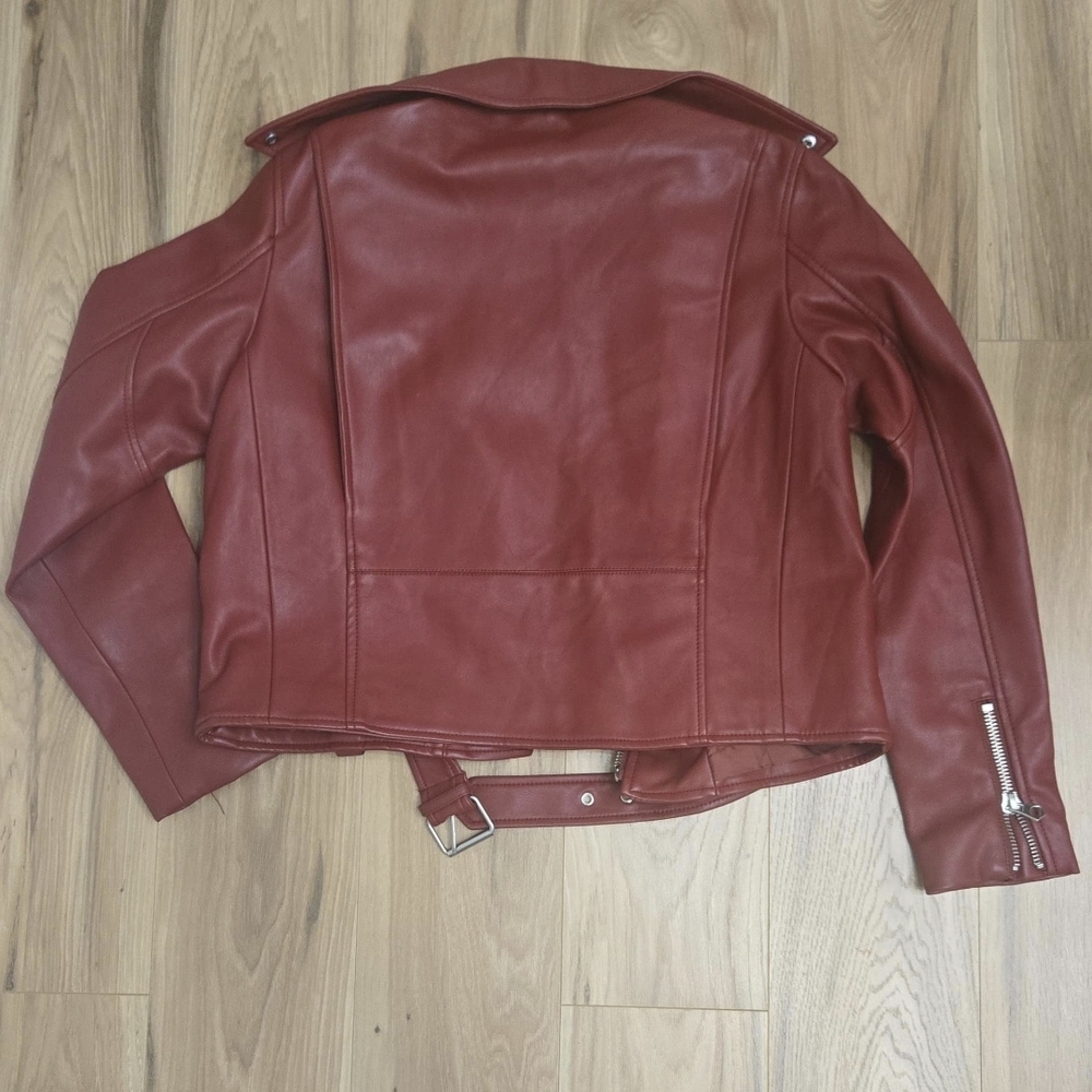 Zara Red Faux Leather Biker Jacket